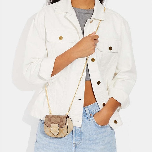 Authentic Coach Morgan Card Case w/Chain Strap in Blocked Signature Canvas - Picture 3 of 16